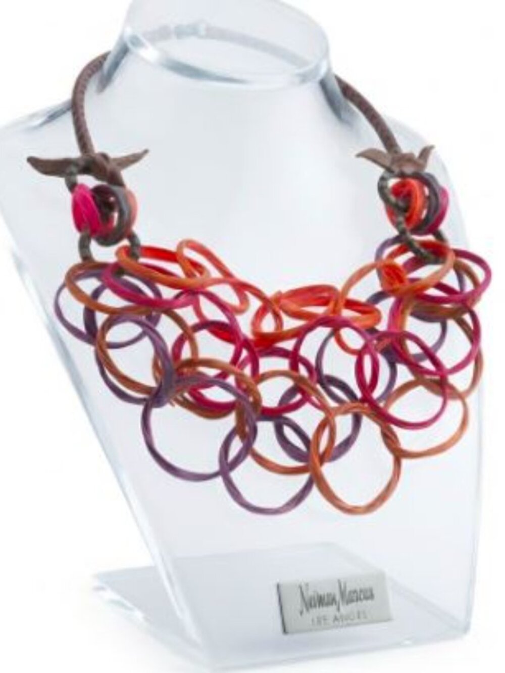 Lee Angel Women's Ombre Manuela Link Leather Brass Statement Necklace NWT 248